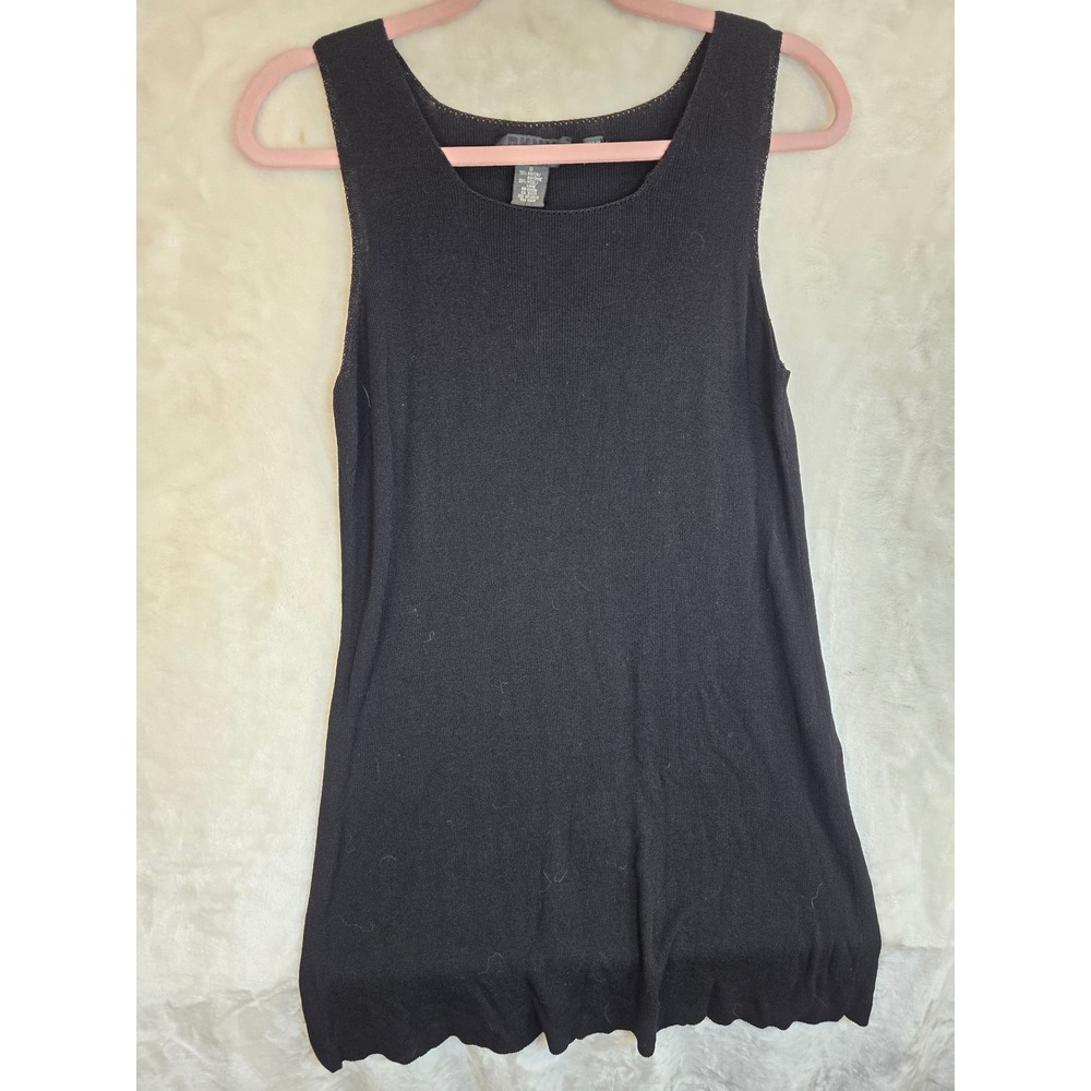 DKNY Essentials Womens Black Rayon Wool Blend Knit Tank Top Scoop Neck Small
